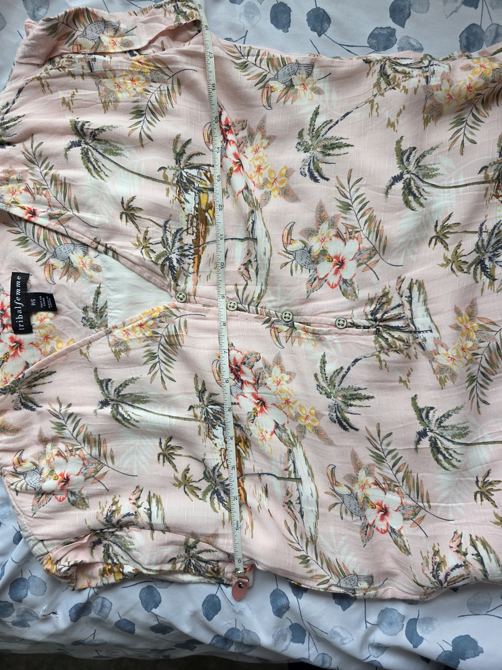 Tribal Femme Pink Tropical Palm Print Button Front Dress | Size Small | Pre-Love - Picture 10 of 14